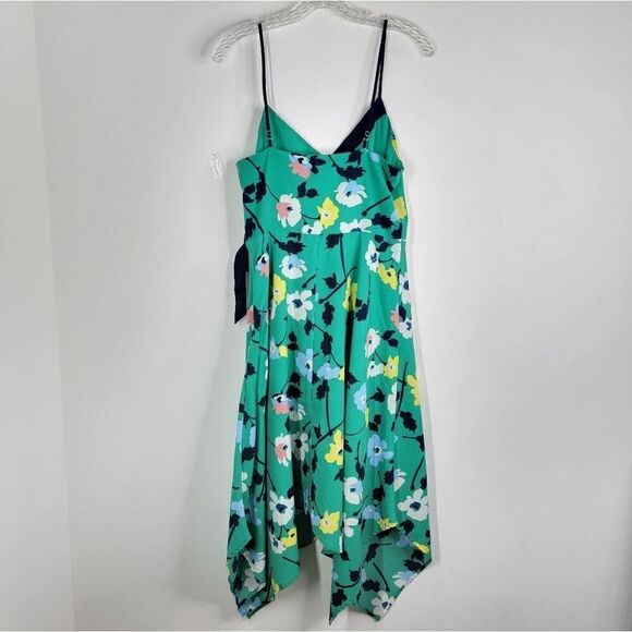 BANANA REPUBLIC Midi Dress Green Black Yellow Floral Flowy Size 6 - Picture 8 of 8